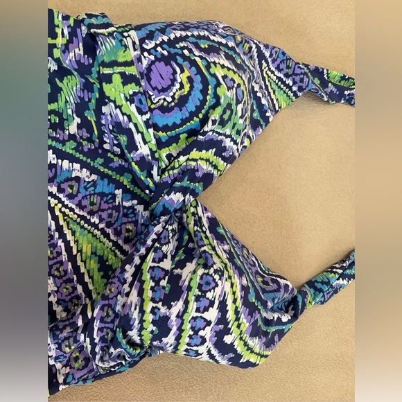 RALPH LAUREN TANKINI SWIMSUIT TOP HALTER  PADDED BRAS PAISLEY BLUE GREEN SIZE 8 - Picture 3 of 6